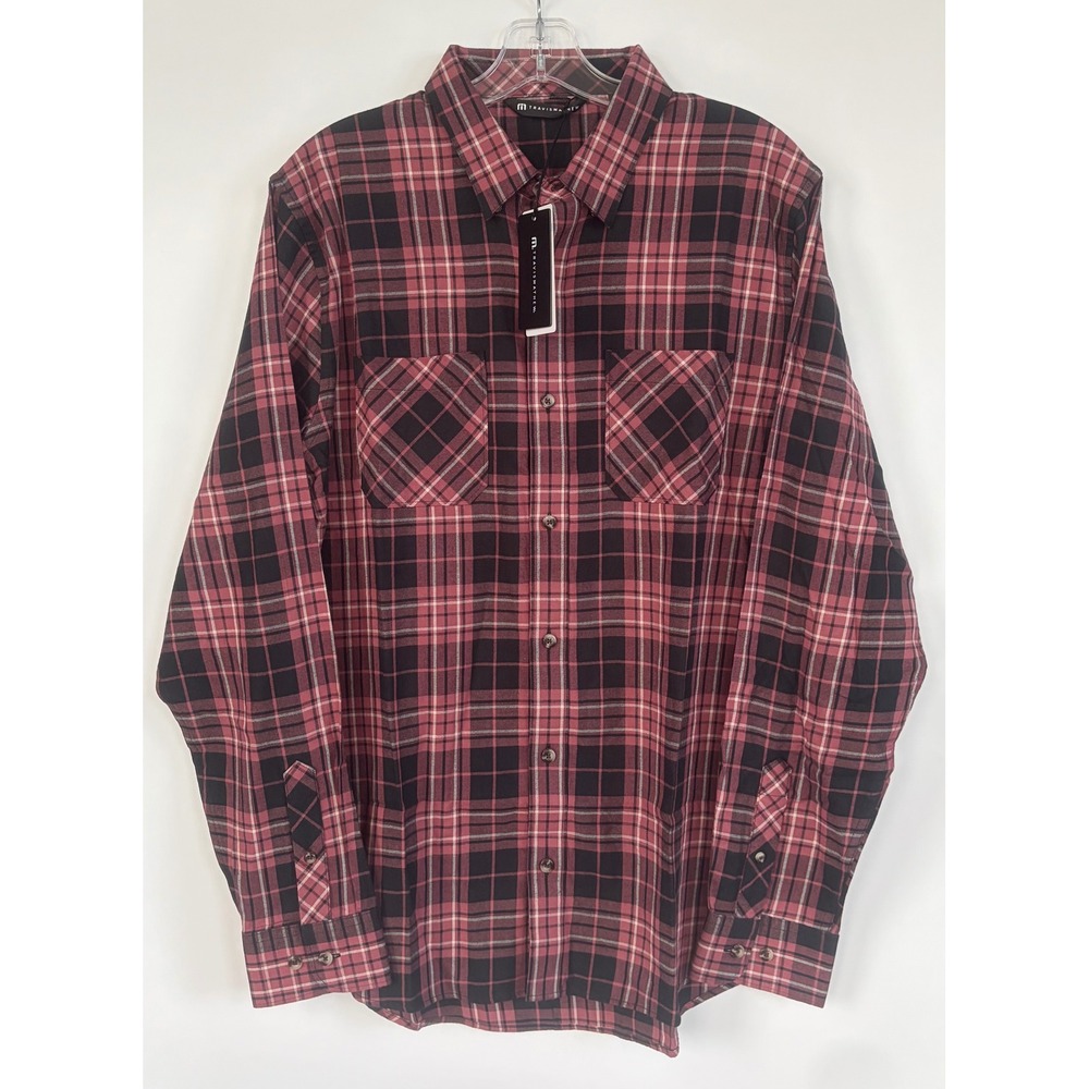 Travis Mathew Cloud Flannel Shirt Mens Large Red Black Plaid Button Up Long
New